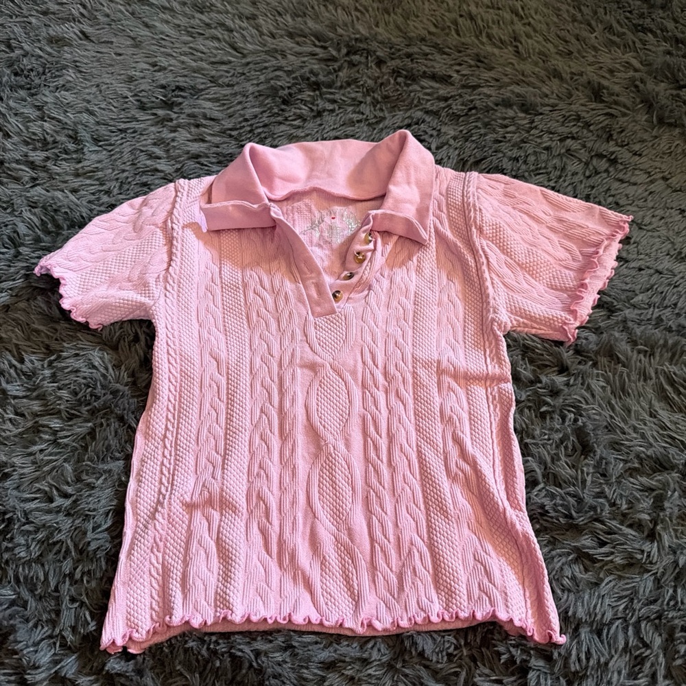 Love J Pink Cable Knit Polo Top
